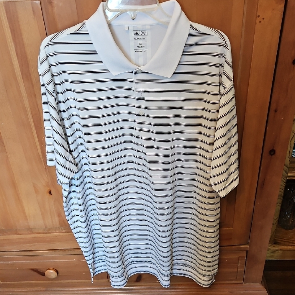 adidas Men's Polo Shirt - White and Black Stripes